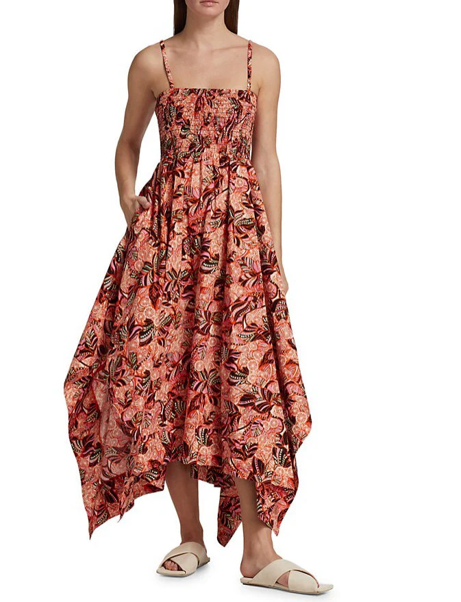 A.L.C. Women Adriana Cut Out Smocked Asymmetric Maxi Dress - Orange/Rose Multi - Image 3