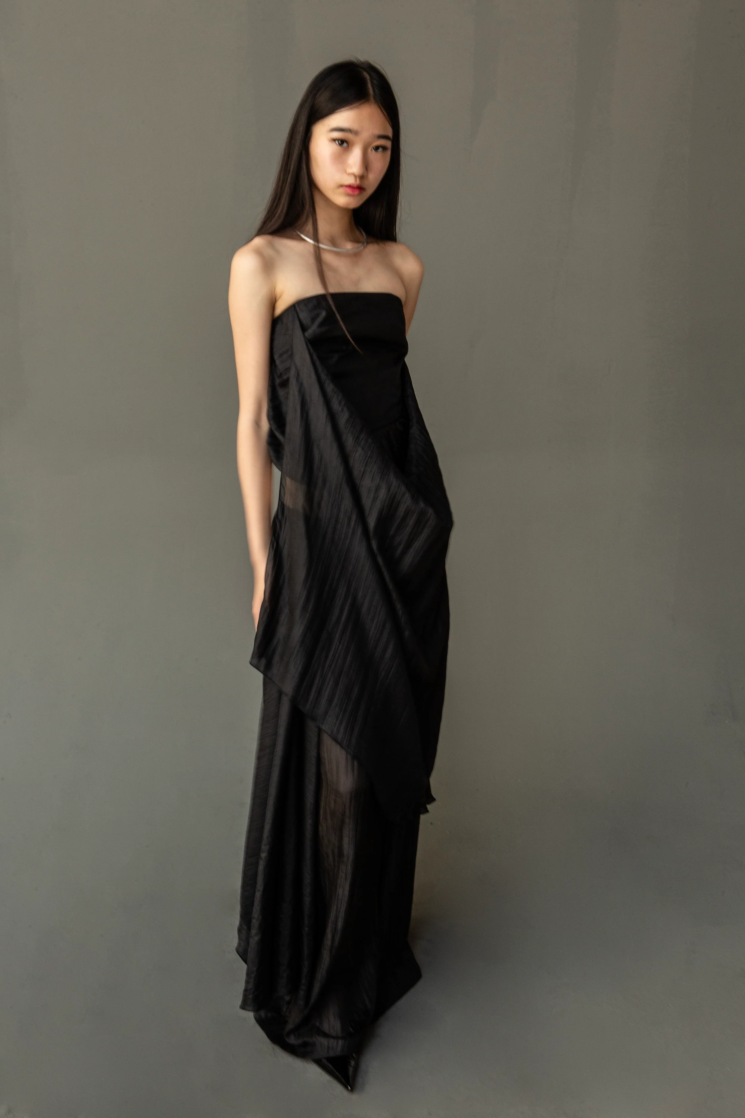 K M by L A N G E Pure Silk Wrapped Long Skirt - Black