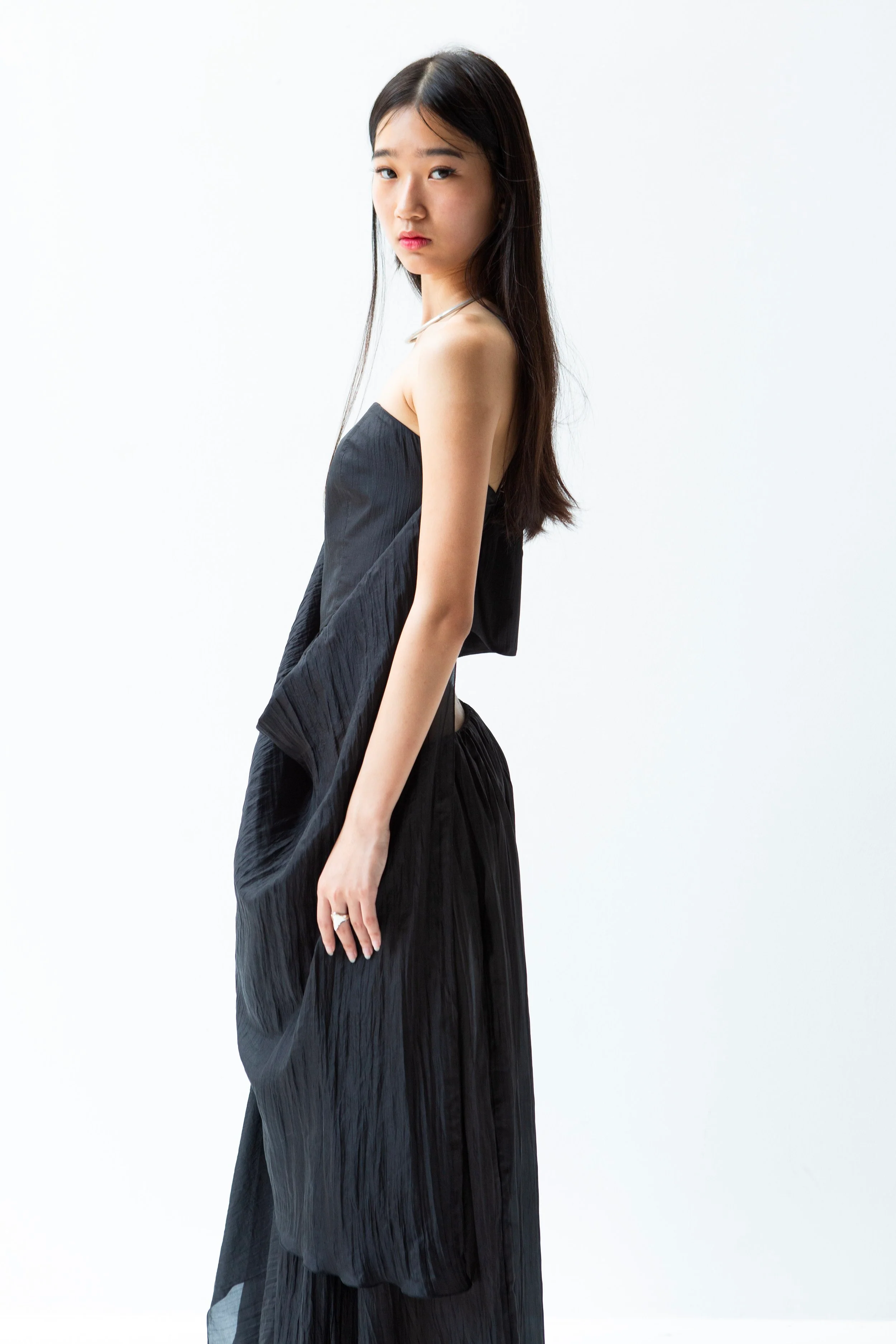 K M by L A N G E Pure Silk Wrapped Long Skirt - Black - Image 11