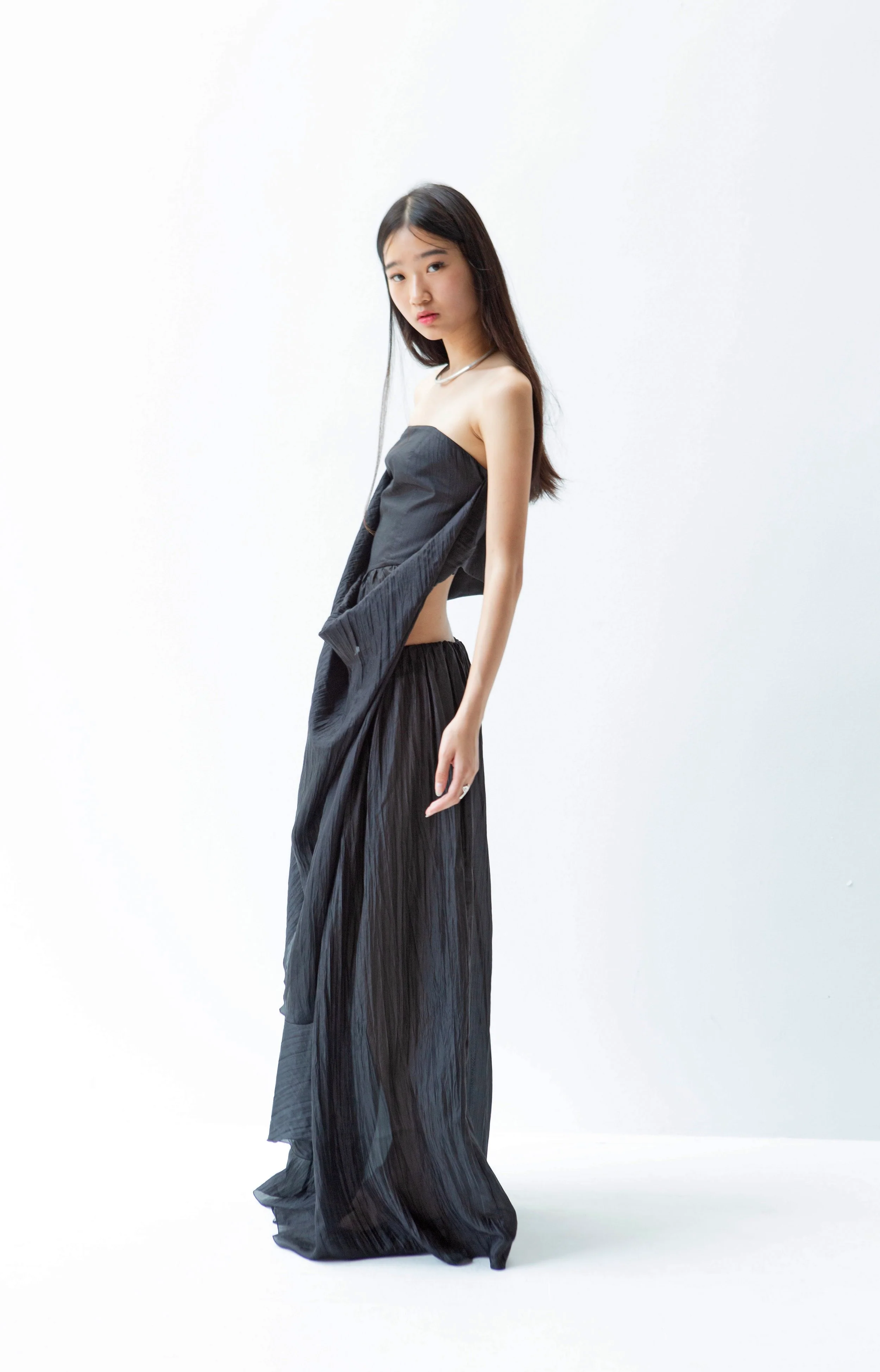 K M by L A N G E Pure Silk Wrapped Long Skirt - Black - Image 12