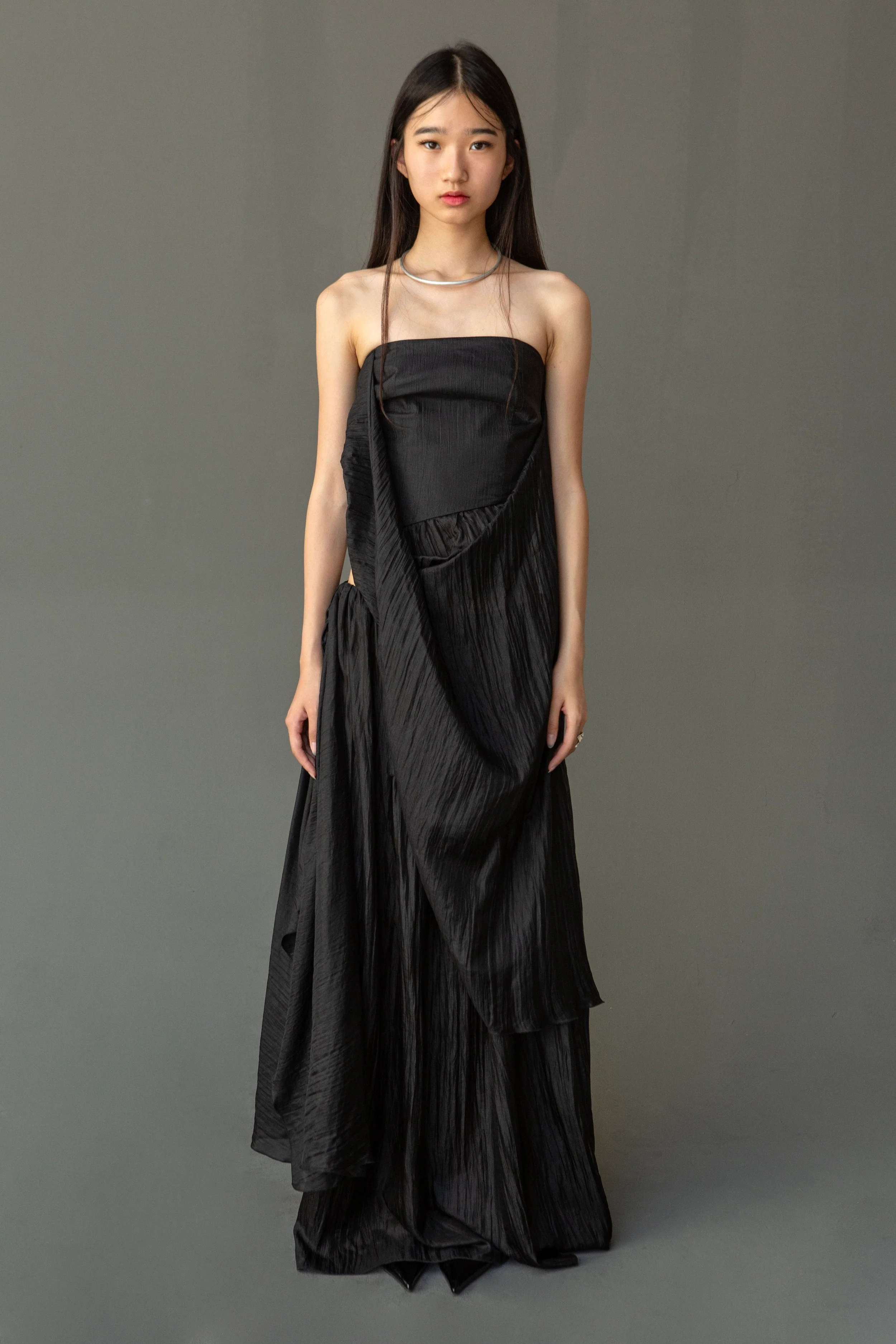 K M by L A N G E Pure Silk Wrapped Long Skirt - Black - Image 7