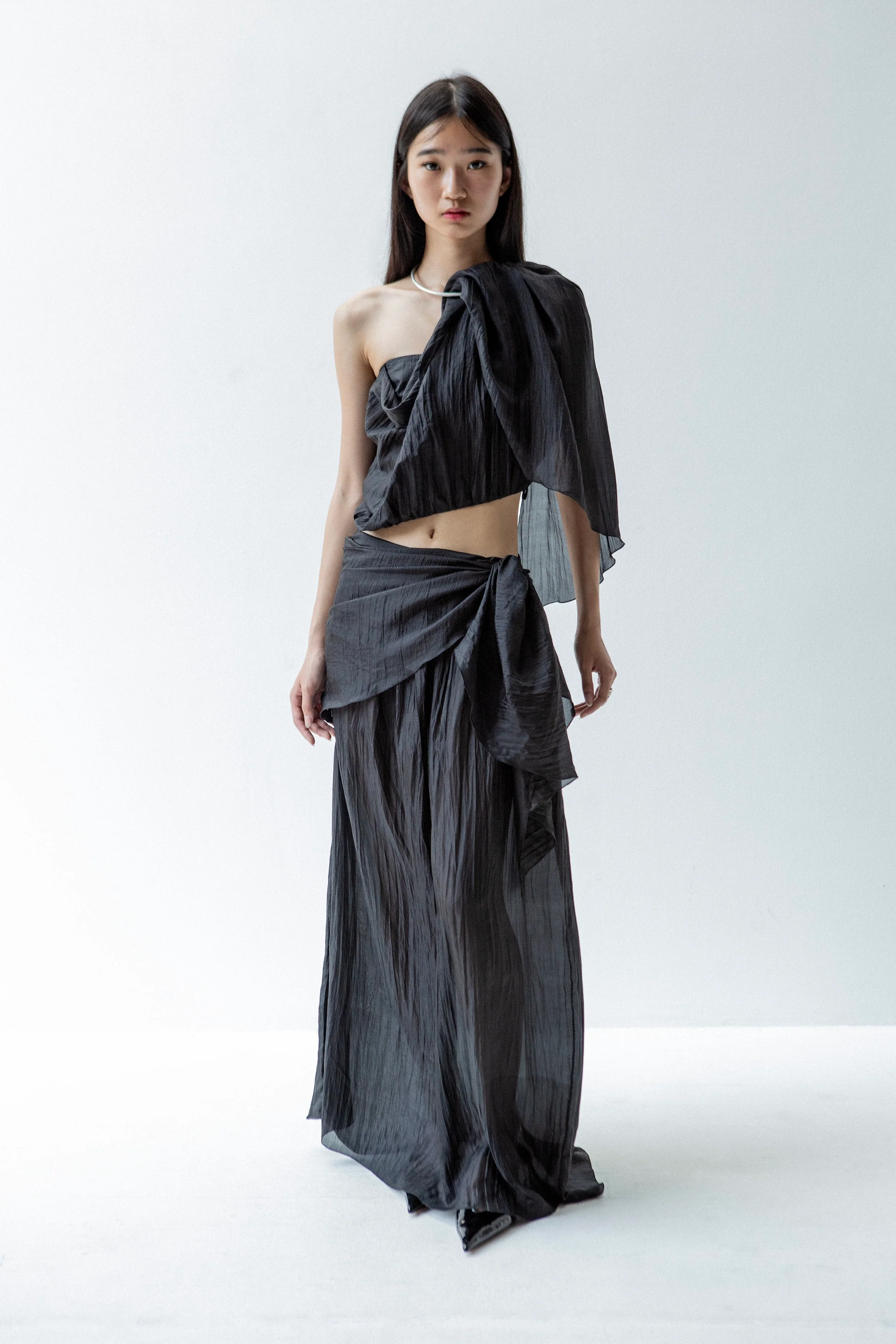 K M by L A N G E Pure Silk Deconstructed Top - Black