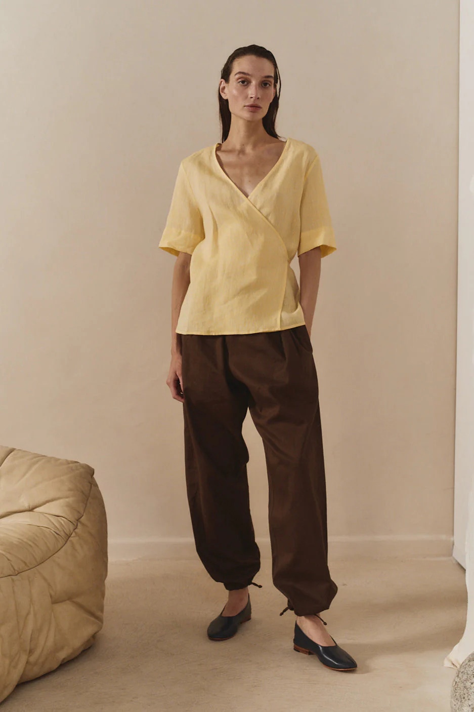 Datura Beurre Linen Wrap Top
