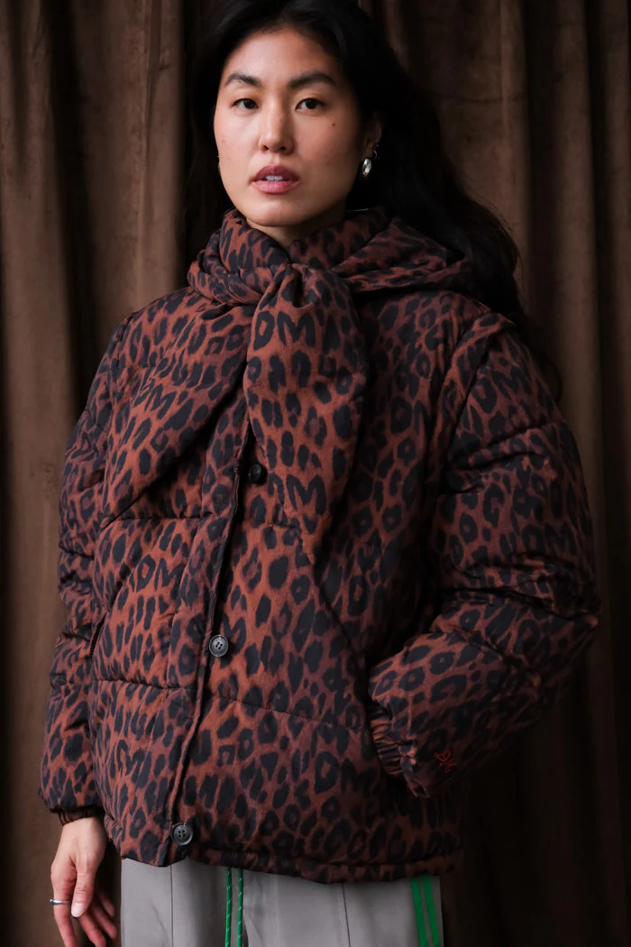 DAMSON MADDER Pearl Chocolate Leopard Puffer Jacket - Leopard