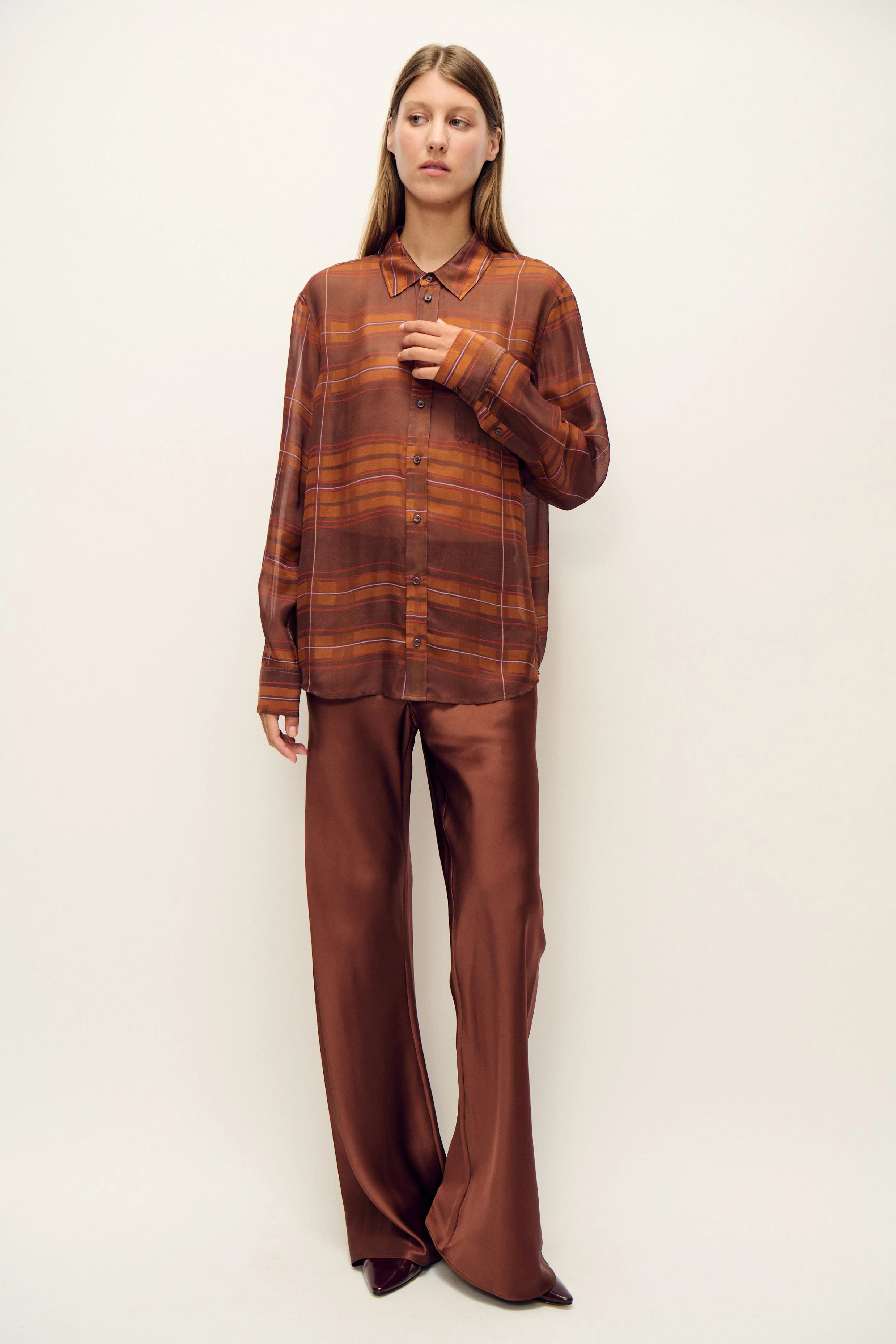 Silk Laundry Chiffon Boyfriend Shirt - Root Plaid - Image 2