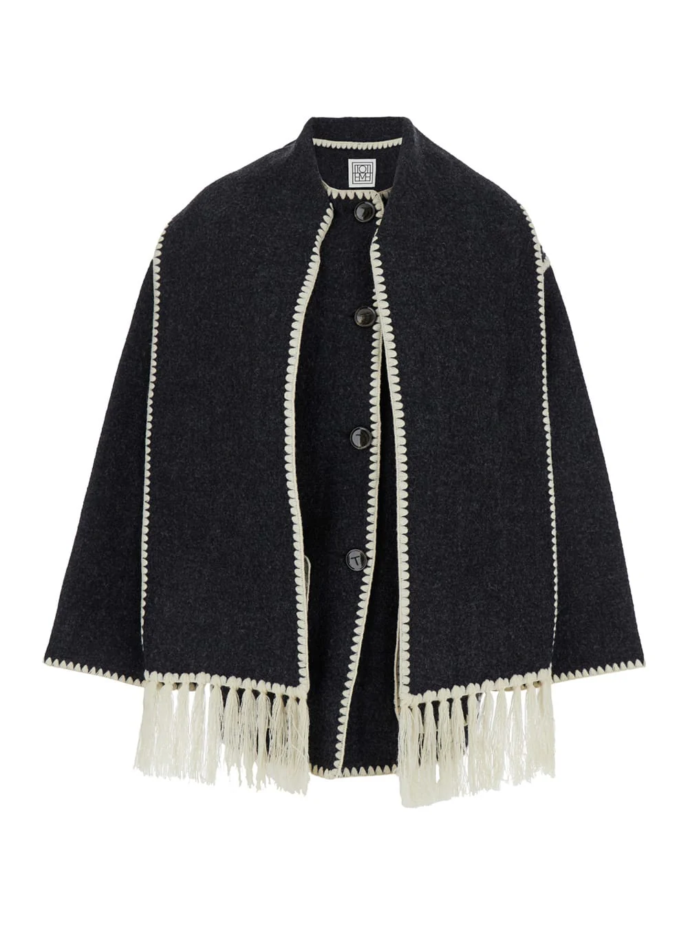 Totême Grey Wool Jacket With Scarf - Black