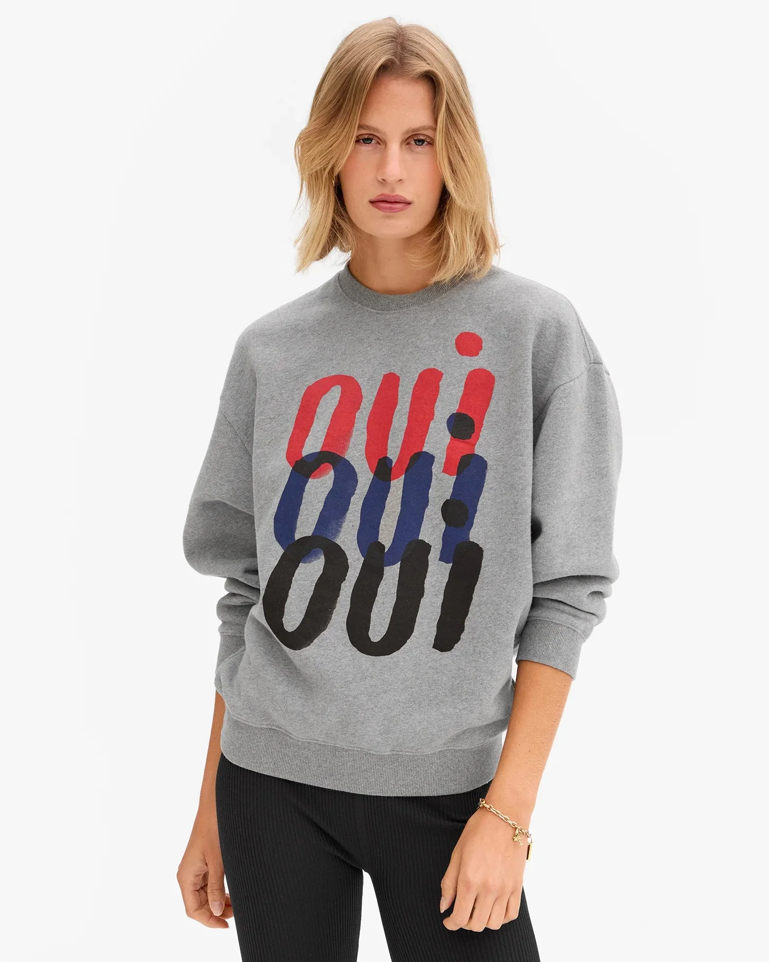 Clare V. Oversized Triple Oui Sweatshirt - Grey Melange
