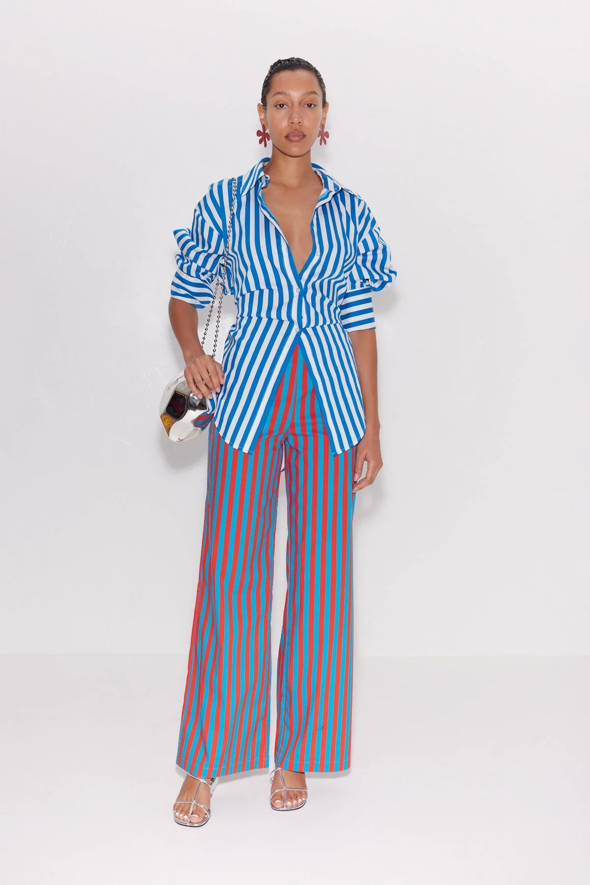 Simon Miller Pia Poplin Pants - Blue-Paprika Stripe - Image 3