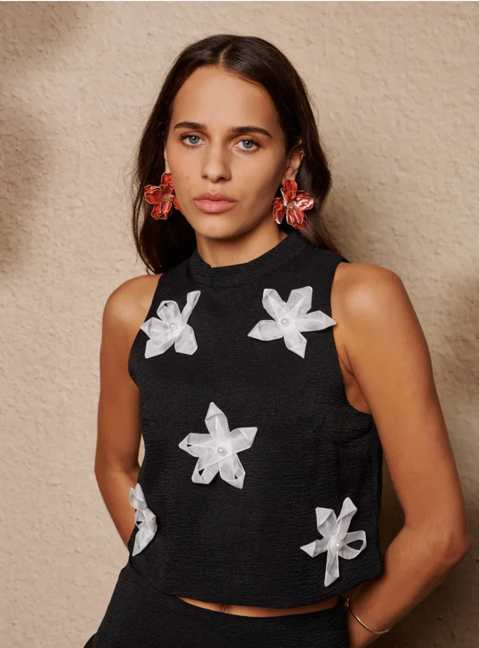 Sister Jane Glow Flora Cropped Top - Black