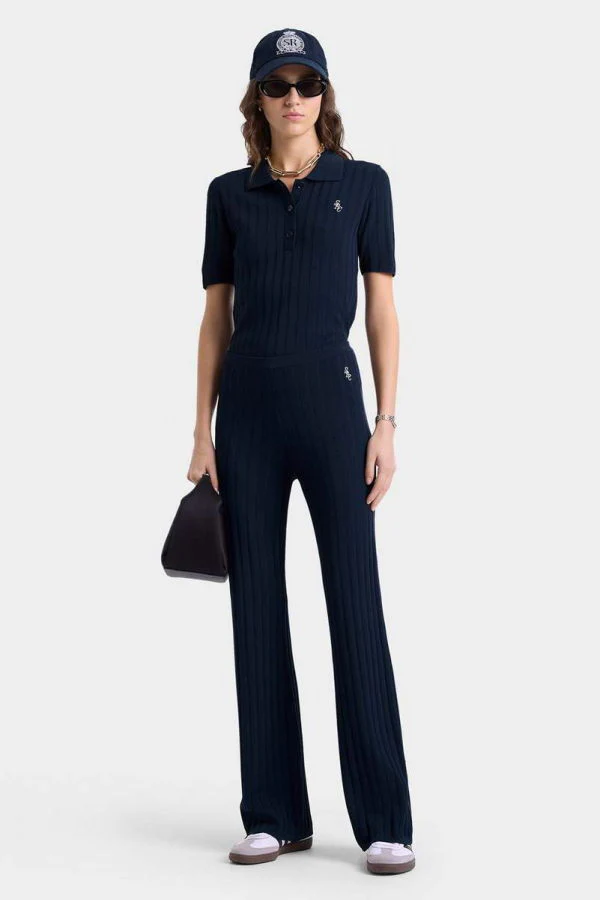 SPORTY & RICH SRC Ribbed Trousers - Dark Navy